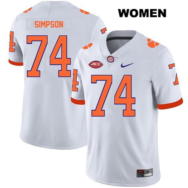 Women's Clemson Tigers #74 John Simpson Stitched White Legend Authentic Nike NCAA College Football Jersey QYR8746HG